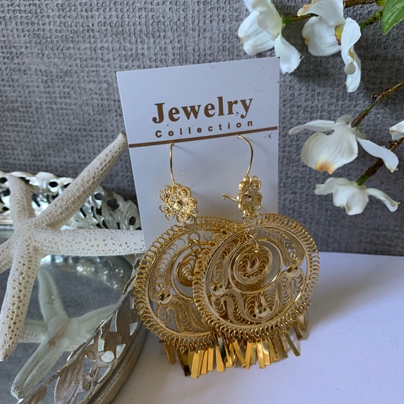 Mexican Craft Jewelry - Gold Plated filigree Big Earring Hoop